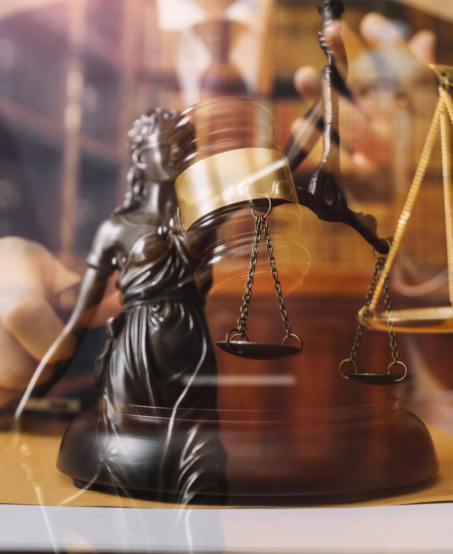 Scales of justice and gavel in a Los Angeles courtroom